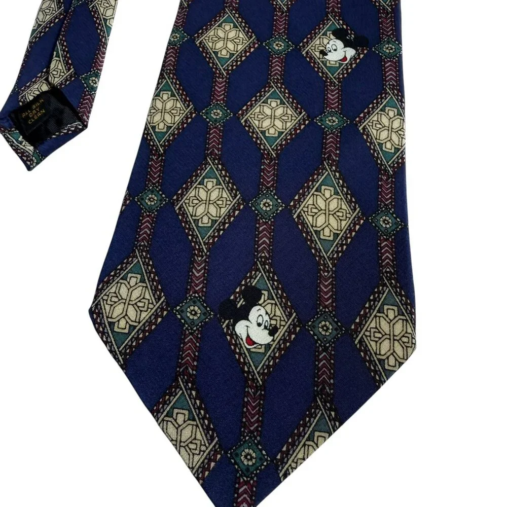Vintage Mickey, Inc. Silk Tie – Hidden Mickeys in Retro Geometric Print | EUC